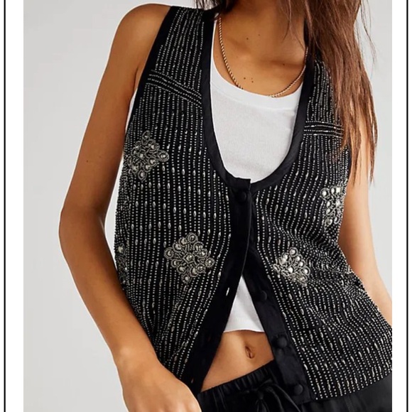 Free People Black Beaded Vest - Picture 2 of 8